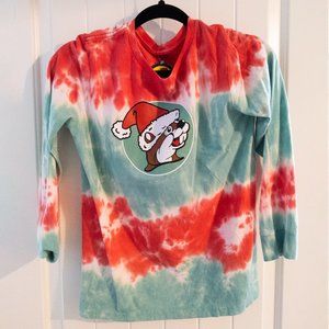 BUC-EES Authentic Texas T-Shirt Tie Dye Red Aqua Long Sleeve YOUTH LARGE NWT